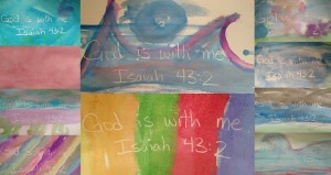 A collage of the children's watercolor projects from chapel