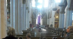 Students from Jim Thomas' class at Intermountain School learn about the symbolism and meaning of the Cathedral's windows