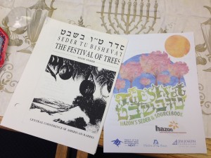 It wasn't all just eating almonds and fruit! Janet and Jim took the children through a Haggadah for TuB'Shevat