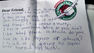 A sample of our children's notes in our Operation Christmas Child gifts