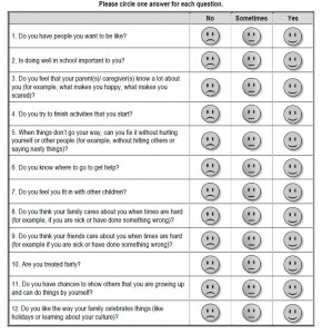 A sample of the CRYM and the types of questions the children respond to as a measure of their resilience